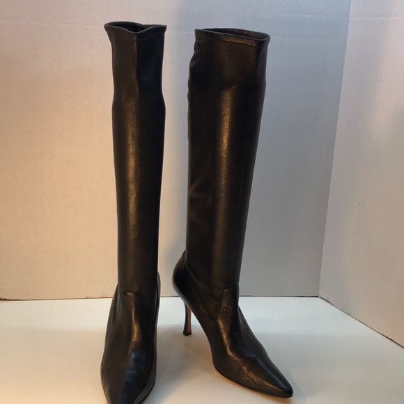 Manolo Blahnik Shoes - Manolo Blahnik Black Leather Knee-High Boots Size9